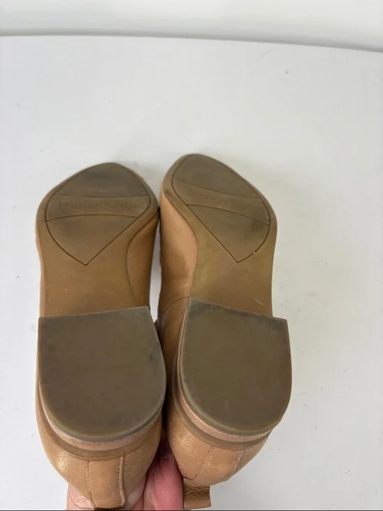 👗 Franco Sarto Susie Tan Leather Pointed Toe Loafers w silver detail heels - Picture 8 of 8